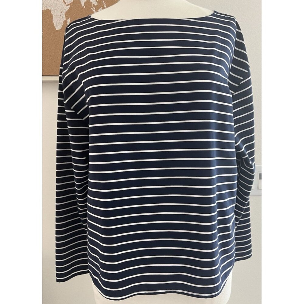 Lauren Ralph Lauren Blue & White Striped Polyester Top Women's Large New Casual